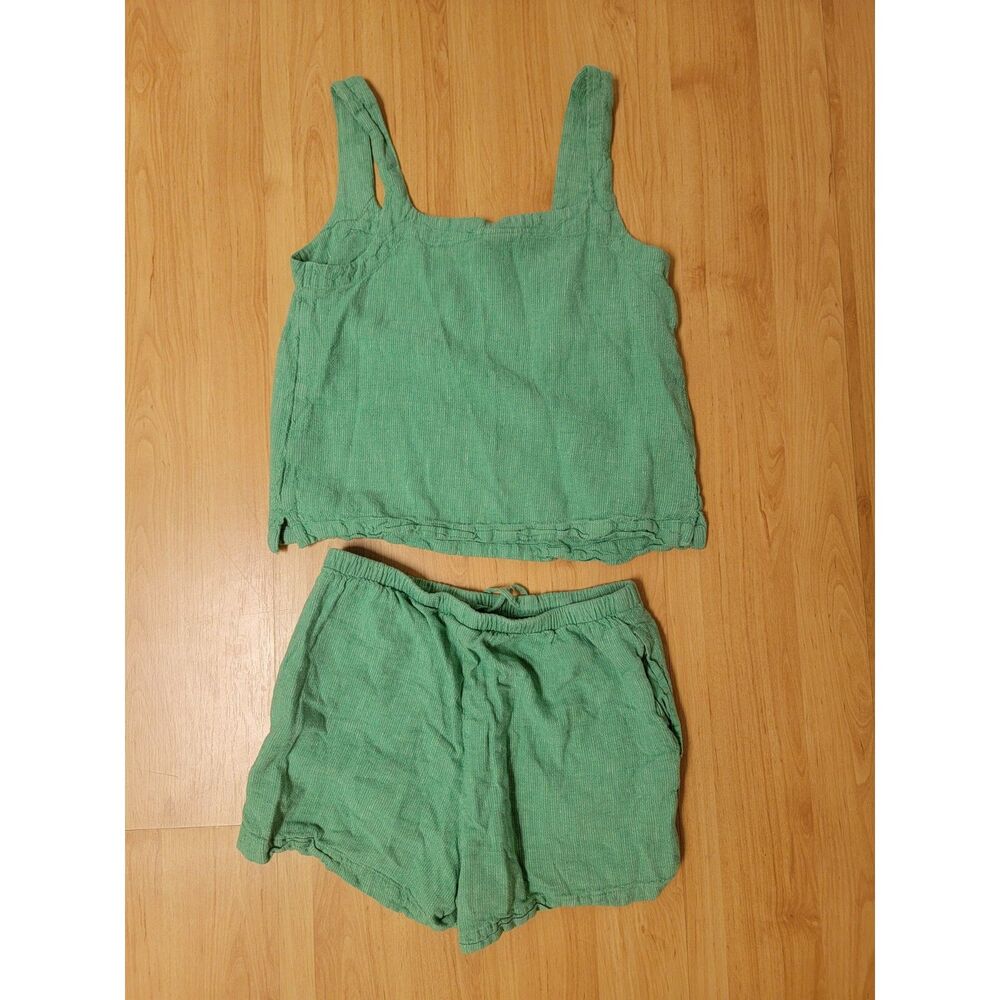 A New Day Green Linen Blend Tank Top Shorts 2 Piece Set Extra Small XS
